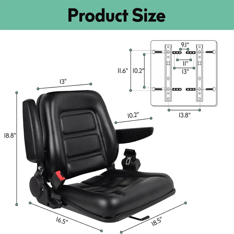Tractor Seat Fold Down Tractor Seat with Adjustable Angle Back Armrest, Armrest And Safety Belt