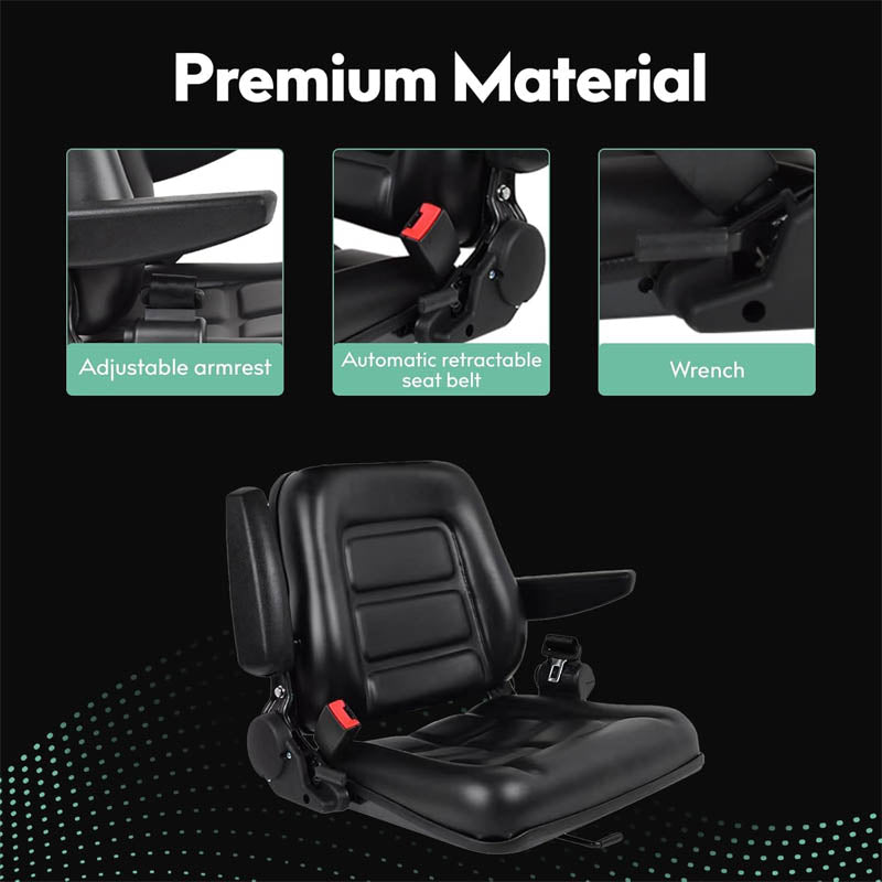 Tractor Seat Fold Down Tractor Seat with Adjustable Angle Back Armrest, Armrest And Safety Belt