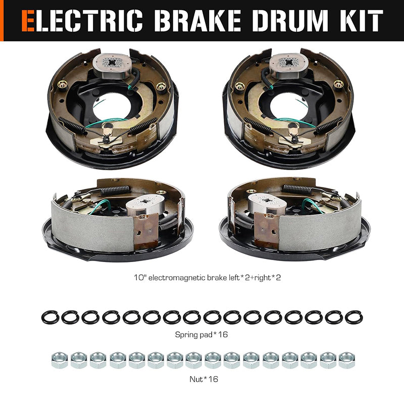 Left and Right 4Pcs 10" x 2-1/4" Electric Trailer Brake Assemblies for 3,500lbs