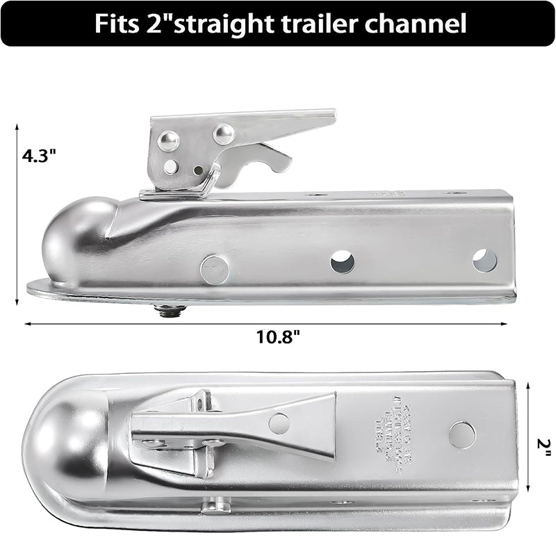 Straight Trailer Tongue Coupler for 2 Inch Ball Hitch, 2" Channel Width 3500 Lbs Trailer Tongue Coupler