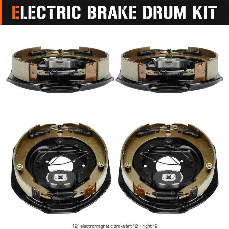 4Pcs 12" x 2" Trailer Electric Brake for 5,200lbs 6,000lbs 7,000lbs Braking System Part Replacement 2 Right + 2 Left