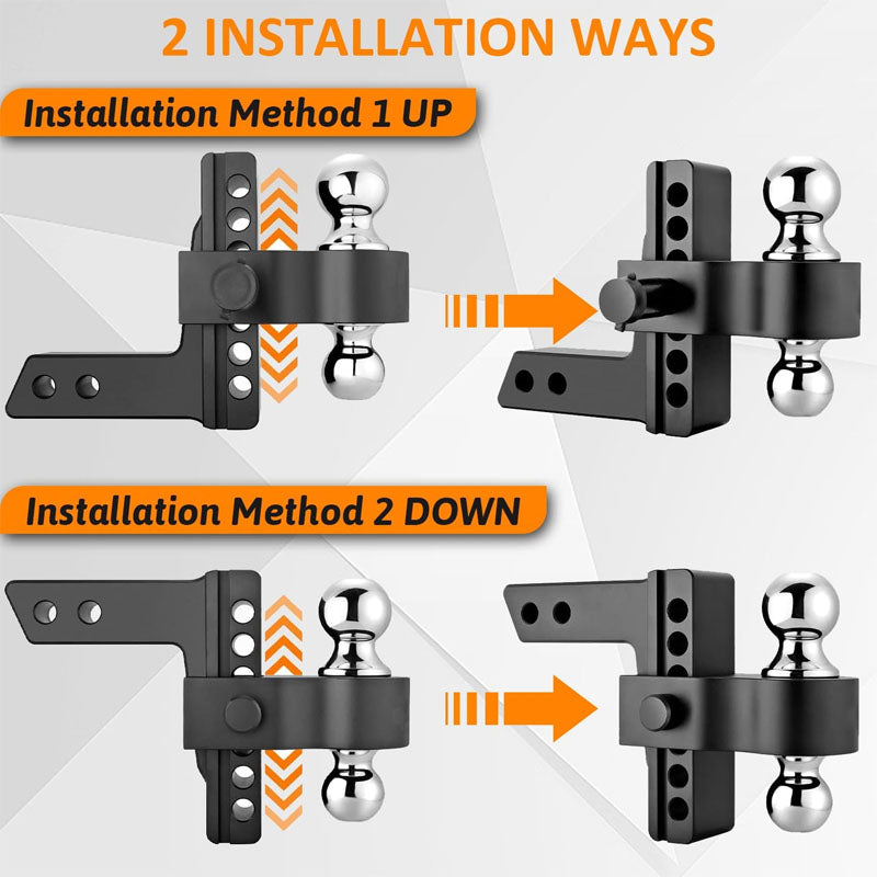 Trailer Hitch Lock Adjustable with 2inch Receiver - 6" Drop/Rise with 2" and 2-5/16" Tow Balls-12500GTW with Double Anti-Theft Pins Locks