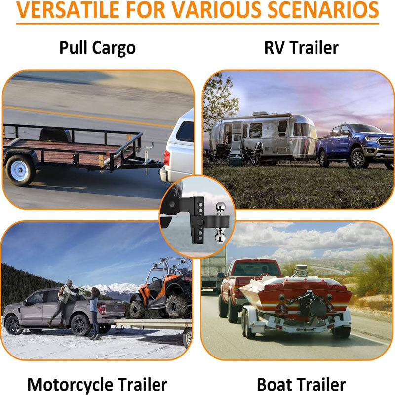 Trailer Hitch Lock Adjustable with 2inch Receiver - 6" Drop/Rise with 2" and 2-5/16" Tow Balls-12500GTW with Double Anti-Theft Pins Locks