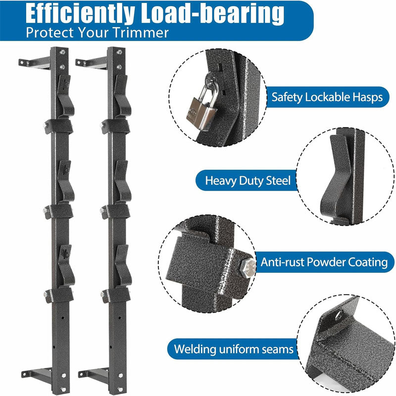 Trailer Racks 3 Place Weeder Trimmer Rack for Walls Enclosed Trailers and Open Trailers with Locks Black Steel