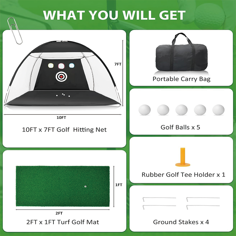 10 x 7ft Golf Net, Indoor Outdoor Home Golf Swing Training, Golf Hitting Practice Net for Backyard Driving, Indoor/Outdoor