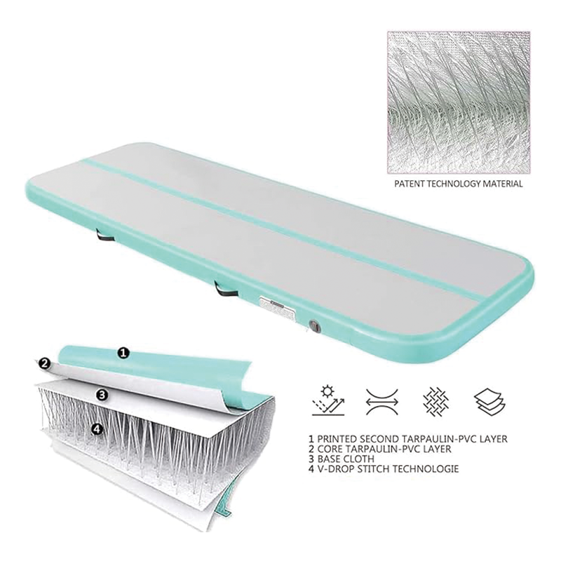 Inflatable Gymnastics Mat, 4 inch Thickness Inflatable Gymnastics Tumbling Mat, Tumble Track with Electric Pump,Training Mats for Home Use/Gym/Yoga/Cheerleading/Beach/Park/Water, 10 ft, Mint Green