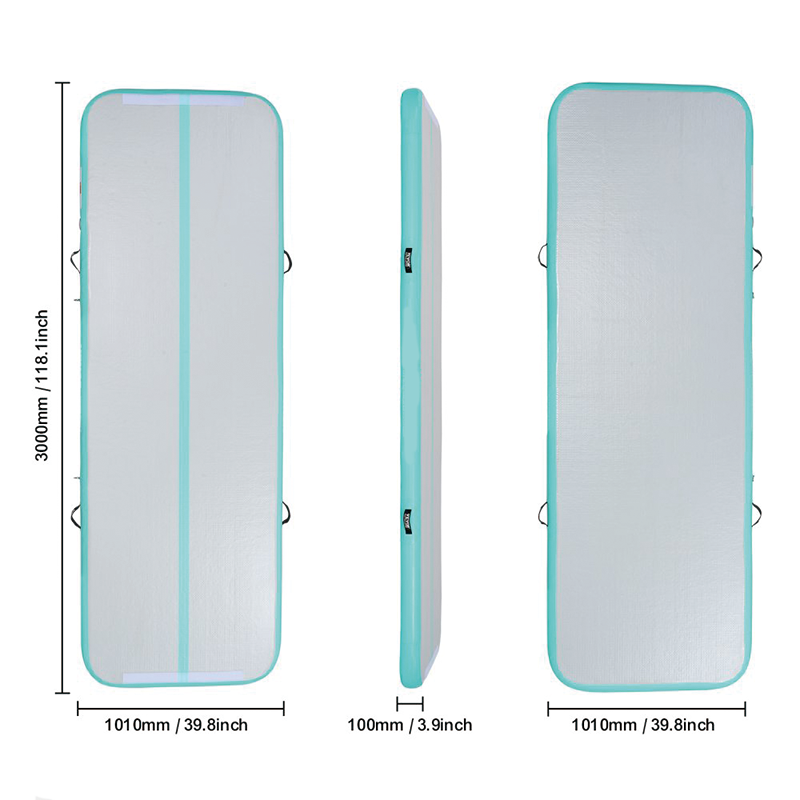 Inflatable Gymnastics Mat, 4 inch Thickness Inflatable Gymnastics Tumbling Mat, Tumble Track with Electric Pump,Training Mats for Home Use/Gym/Yoga/Cheerleading/Beach/Park/Water, 10 ft, Mint Green