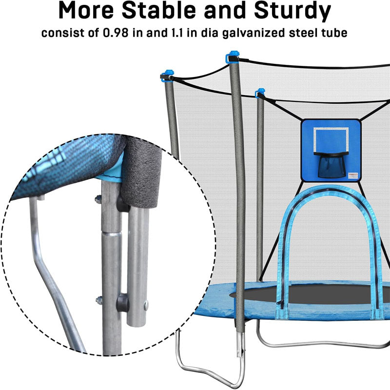 6FT Trampoline for Kids 72in Trampoline for Kids with Basketball Hoop for Ourdoor and Indoor W-Shaped Leg for More Stable
