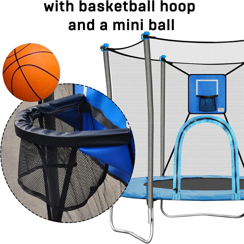 6FT Trampoline for Kids 72in Trampoline for Kids with Basketball Hoop for Ourdoor and Indoor W-Shaped Leg for More Stable
