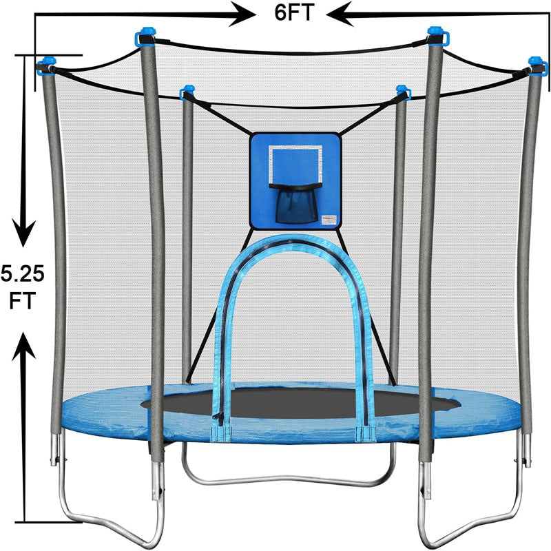 6FT Trampoline for Kids 72in Trampoline for Kids with Basketball Hoop for Ourdoor and Indoor W-Shaped Leg for More Stable