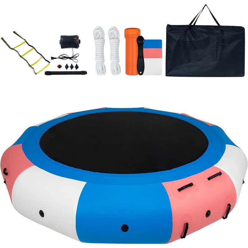 10FT Trampoline Round Inflatable Water Bouncer with 4-Step Ladder Electric Pump and Rope Ladder