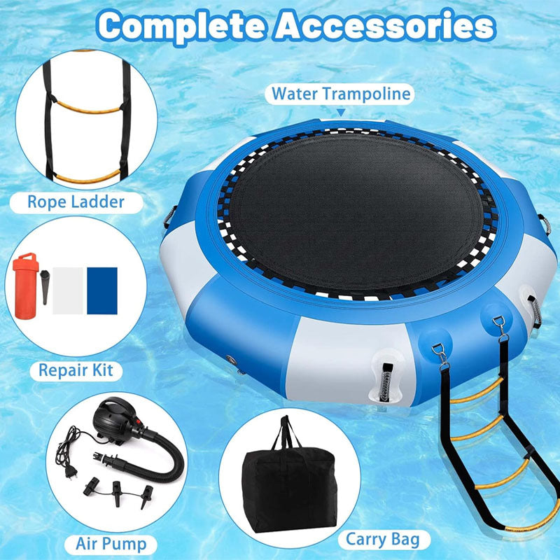 6.5ft Trampolines Inflatable Water Bouncer Recreational Water Bouncer Floating Trampoline with 4-Step Rope Ladder