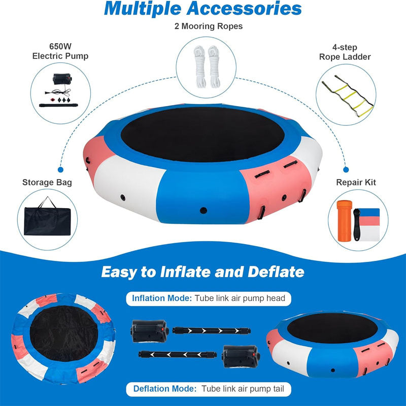 10FT Trampoline Round Inflatable Water Bouncer with 4-Step Ladder Electric Pump and Rope Ladder