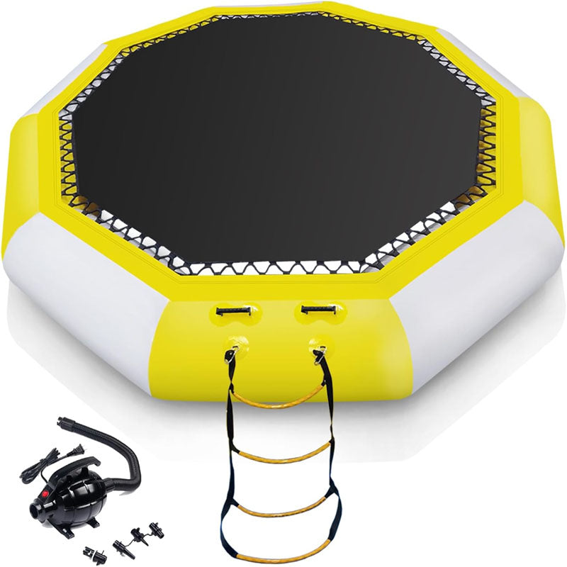 12FT Trampolines Inflatable Water Trampoline with 4-Step Ladder & Electric Air Pump for Pool Lake Calm Sea