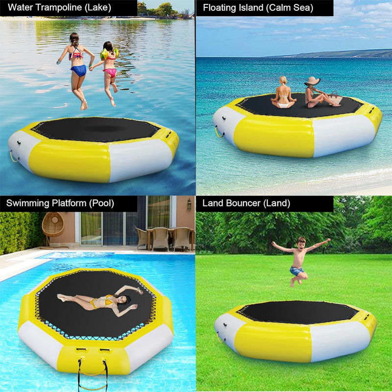 12FT Trampolines Inflatable Water Trampoline with 4-Step Ladder & Electric Air Pump for Pool Lake Calm Sea