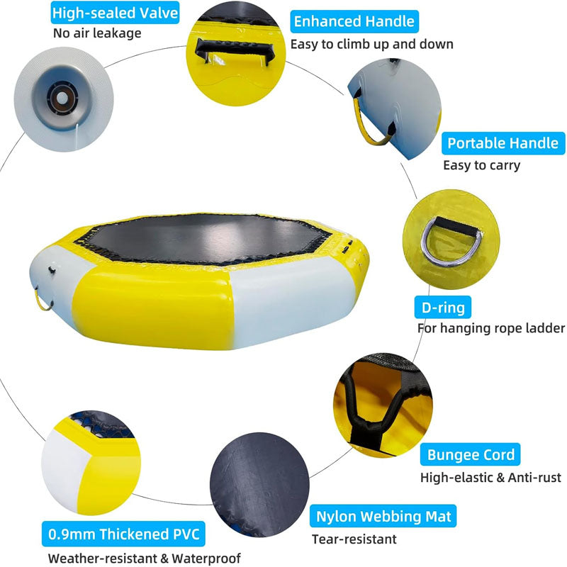 12FT Trampolines Inflatable Water Trampoline with 4-Step Ladder & Electric Air Pump for Pool Lake Calm Sea