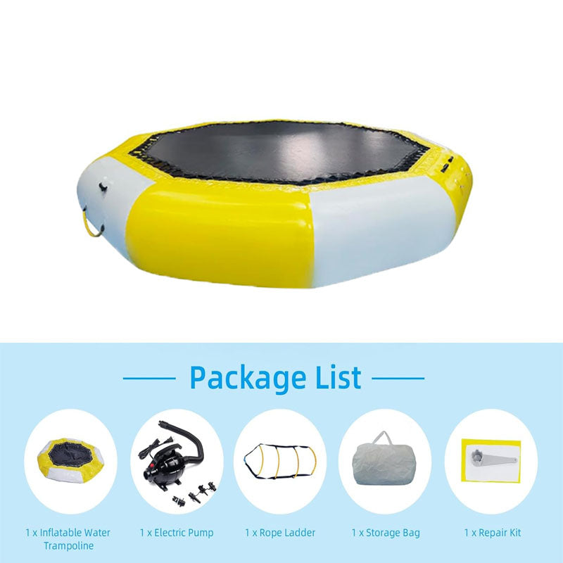 12FT Trampolines Inflatable Water Trampoline with 4-Step Ladder & Electric Air Pump for Pool Lake Calm Sea