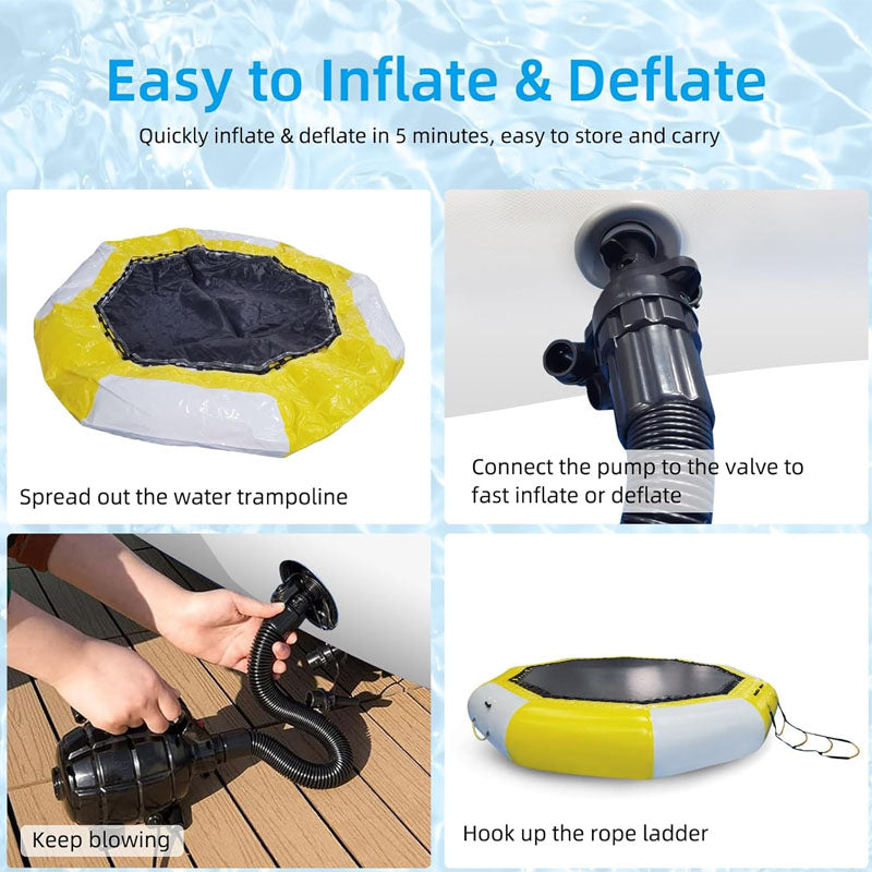 12FT Trampolines Inflatable Water Trampoline with 4-Step Ladder & Electric Air Pump for Pool Lake Calm Sea