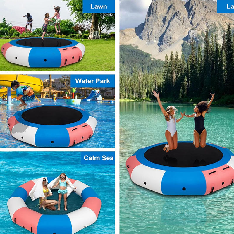 10FT Trampoline Round Inflatable Water Bouncer with 4-Step Ladder Electric Pump and Rope Ladder