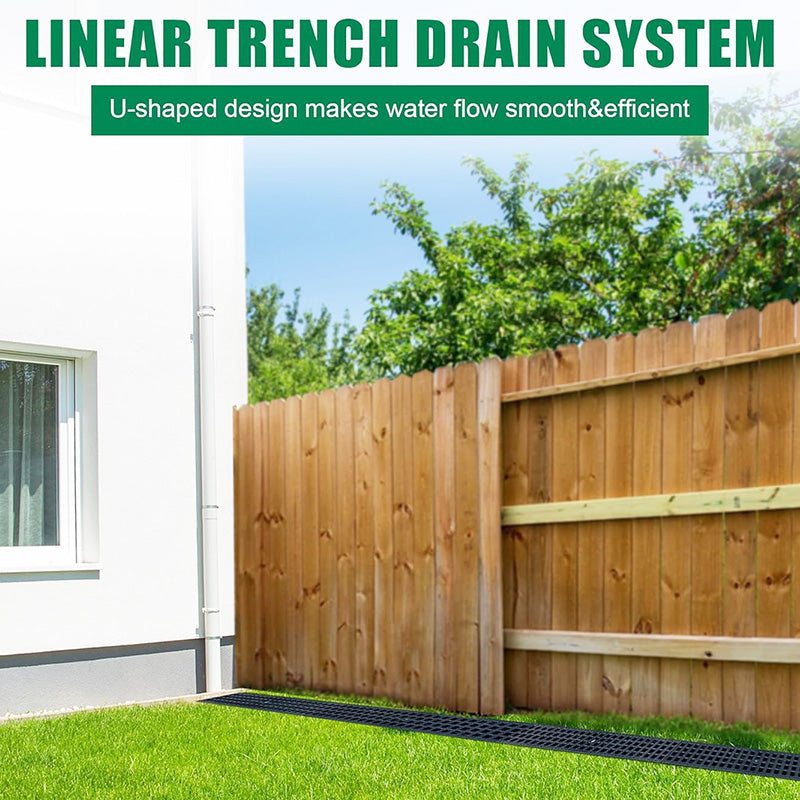 39.4Lx6.1Wx5.5H in. Channel Drain with Grates 6 Pack Plastic Trench Drain System Deep Profile HDPE Trench Drain for Outdoor,Downspout,Yard Fence,Pool,Sidewalk,Patio