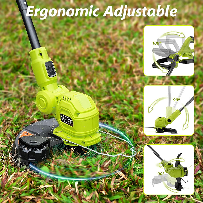 12-inch 20V Cordless String Trimmer Auto Line Feed Lawn Edger with 8 Pcs Grass Cutter Spool Line and 2 Spool Cap