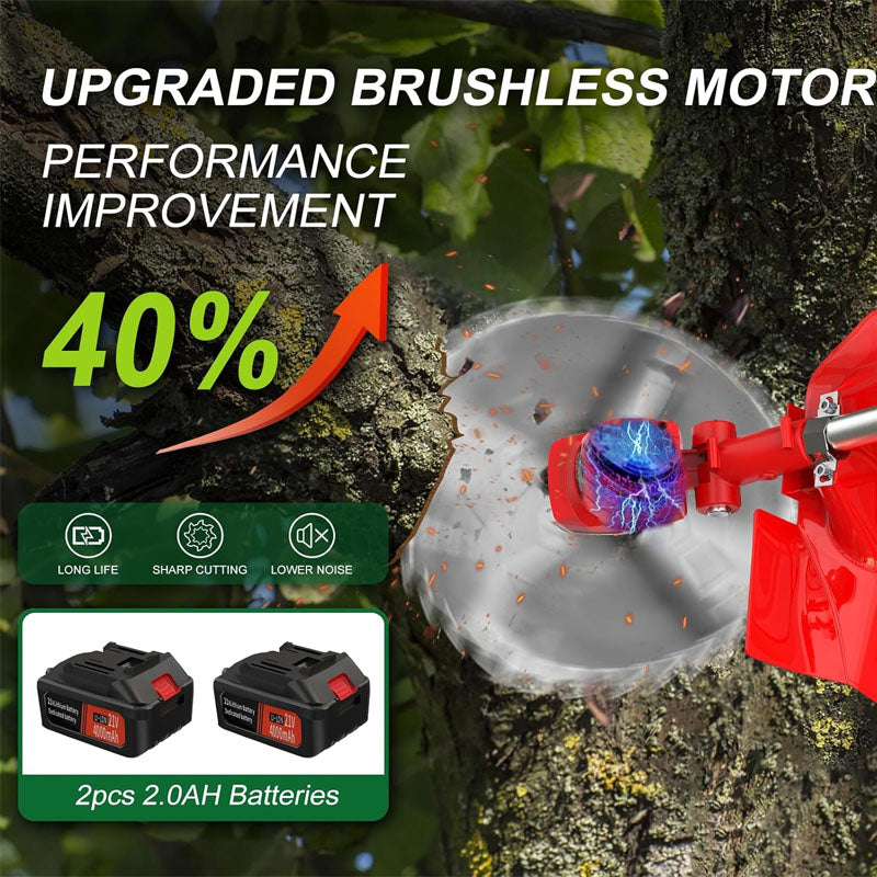 9-inch Trimmer & Edger Battery Powered with 2 Pcs 4.0Ah Batteries 3 Types Blades 3 in 1 Wheeled Grass Lawn Trimmer/Brush Cutter