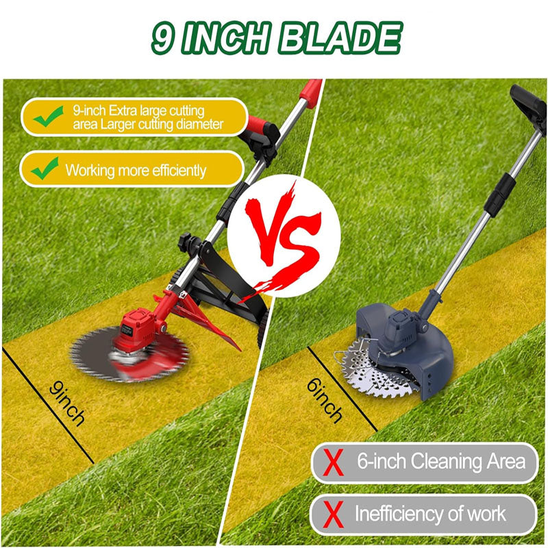 9-inch Trimmer & Edger Battery Powered with 2 Pcs 4.0Ah Batteries 3 Types Blades 3 in 1 Wheeled Grass Lawn Trimmer/Brush Cutter