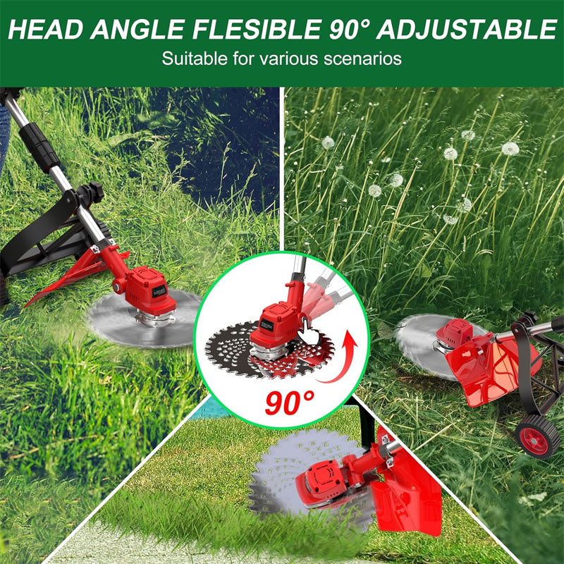 9-inch Trimmer & Edger Battery Powered with 2 Pcs 4.0Ah Batteries 3 Types Blades 3 in 1 Wheeled Grass Lawn Trimmer/Brush Cutter