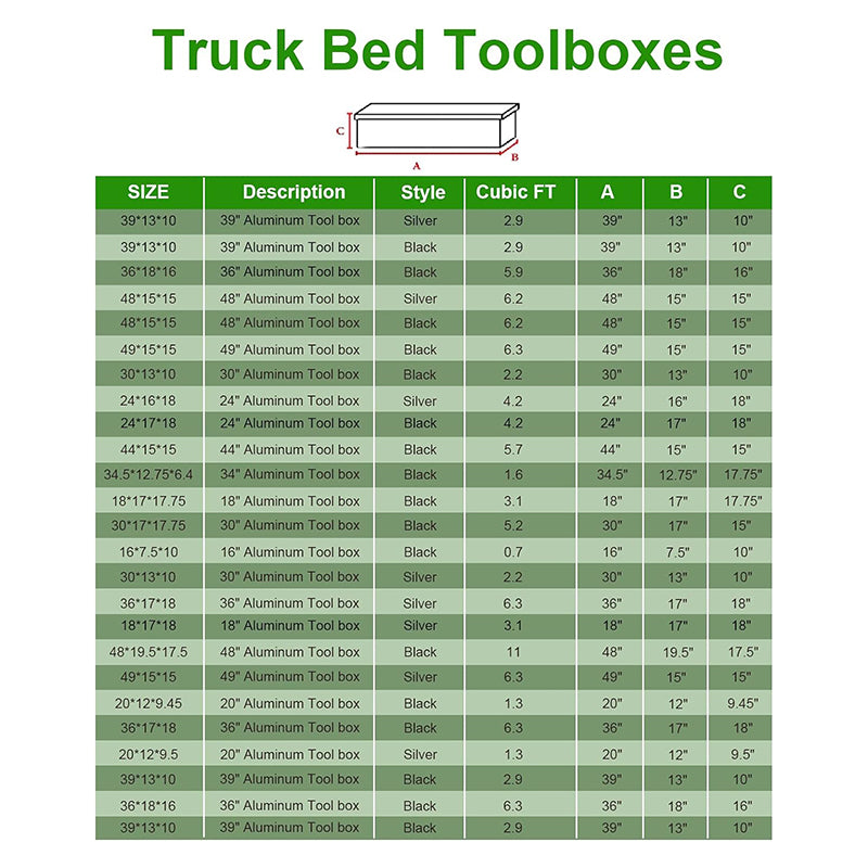 39" Heavy Duty Aluminum Stripes Plated Tool Box Pick Up Truck Toolbox Storage Organizer with Side Handle, Lock and Keys