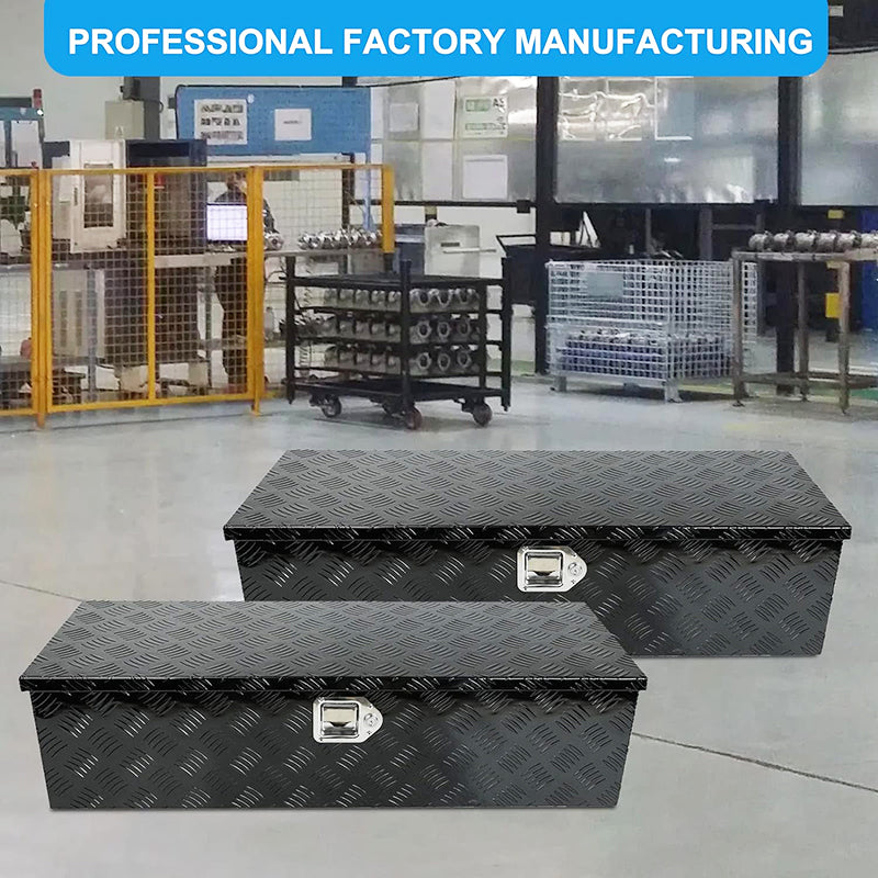 39" Heavy Duty Aluminum Stripes Plated Tool Box Pick Up Truck Toolbox Storage Organizer with Side Handle, Lock and Keys