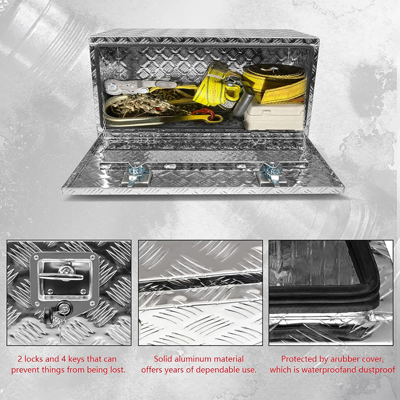 36" x 18" x 18" Silver Truck Tool Box Pickup Truck Bed Toolbox Heavy Duty Aluminum Truck Box Storage Organizer with Lock & Keys