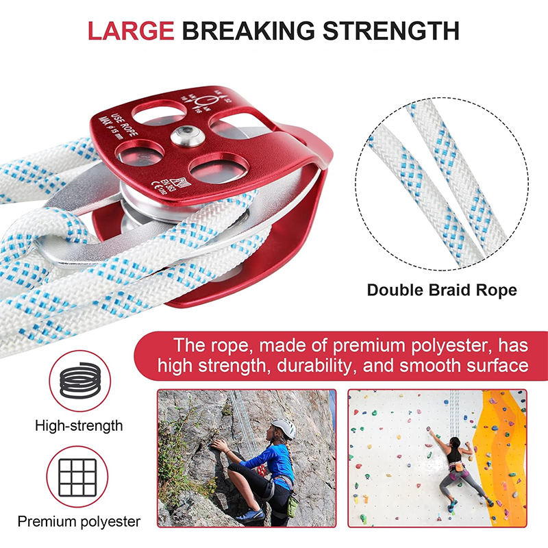 Twin Sheave Block,Double Block and Pulley 2/5" x 200' Double Block with Braided Rope