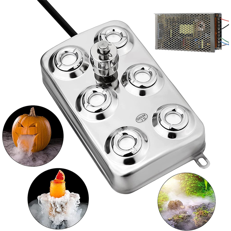 6 Heads Ultrasonic Atomizer, Atomizer Air Humidifier 304 Stainless Steel with Transformer for Landscape Agriculture Greenhouse Hydroponics Garden Lawn Pond