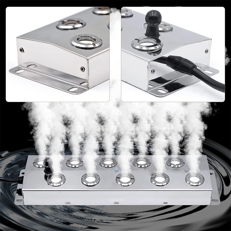 Ultrasonic Mist Maker 10 heads 6L/H Ultrasonic Atomizer with 300W Waterproof Power Supply Heavy Mist Device Garden Atomizer Humidifier Pond Atomizer for Gardening Greenhouse Landscape