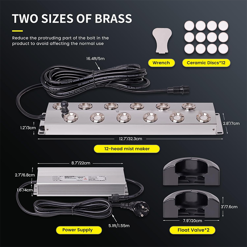 Ultrasonic Mist Maker 12 Head Ultrasonic Misting Device with 330 W Waterproof Power Supply, Heavy Duty 8.5 L/H Misting Device, Yard Misting Humidifier, Pond Misting Device for Gardening Greenhouse Landscape