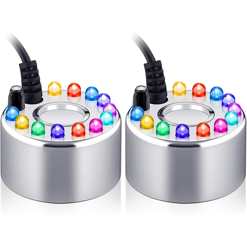 Ultrasonic Mist Maker 2pcs Sprayer Small Ultrasonic Smoke Machine Fountain Halloween Cauldron Sprayer Water Garden Pond Sprayer Air Humidifier with 12 LED Lights Flashing for Party