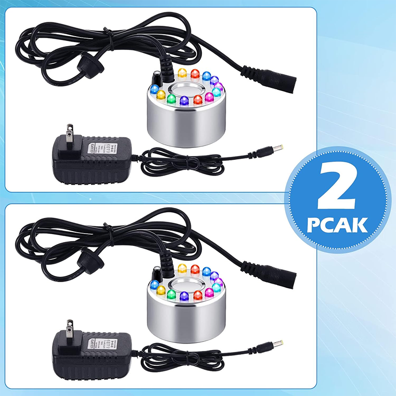 Ultrasonic Mist Maker 2pcs Sprayer Small Ultrasonic Smoke Machine Fountain Halloween Cauldron Sprayer Water Garden Pond Sprayer Air Humidifier with 12 LED Lights Flashing for Party