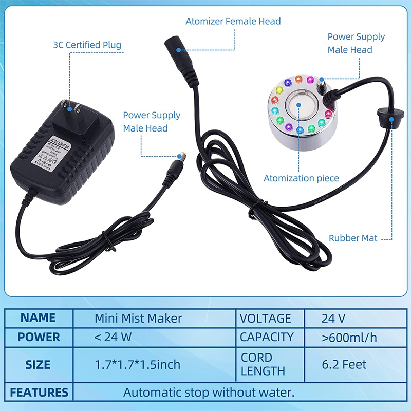 Ultrasonic Mist Maker 2pcs Sprayer Small Ultrasonic Smoke Machine Fountain Halloween Cauldron Sprayer Water Garden Pond Sprayer Air Humidifier with 12 LED Lights Flashing for Party