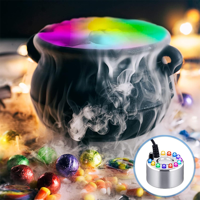 Ultrasonic Mist Maker 2pcs Sprayer Small Ultrasonic Smoke Machine Fountain Halloween Cauldron Sprayer Water Garden Pond Sprayer Air Humidifier with 12 LED Lights Flashing for Party