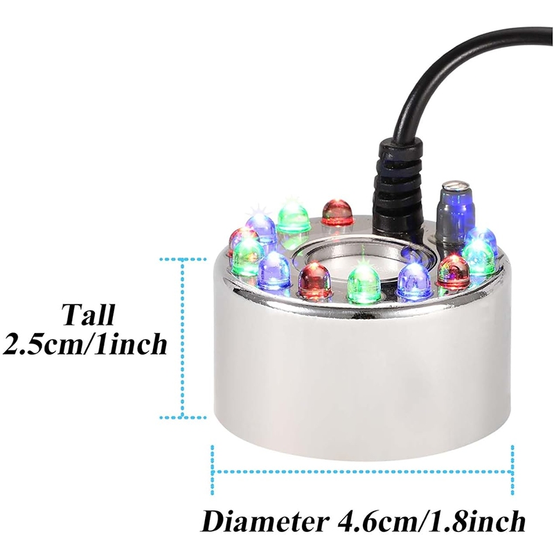 Ultrasonic Mist Maker Splashproof Float 12 LED Atomizer Indoor Fountain Small Atomizer Fish Tank AC/DC Adapter Atomizer Large Pot Stainless Steel Atomizer Ultrasonic Humidifier Indoor Sprayer Atomizer Decoration