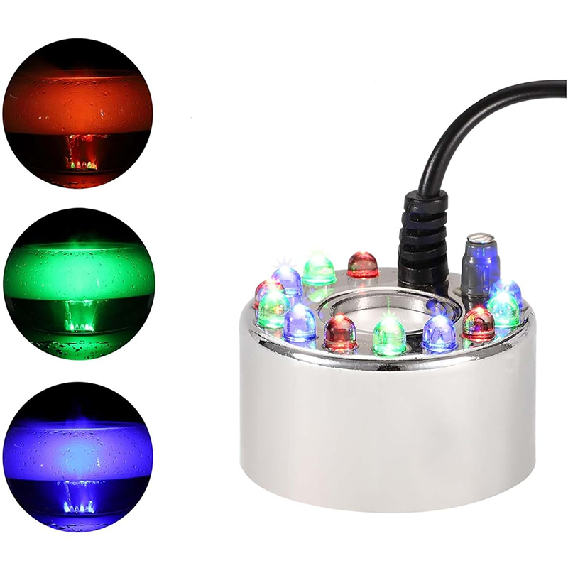 Ultrasonic Mist Maker Splashproof Float 12 LED Atomizer Indoor Fountain Small Atomizer Fish Tank AC/DC Adapter Atomizer Large Pot Stainless Steel Atomizer Ultrasonic Humidifier Indoor Sprayer Atomizer Decoration