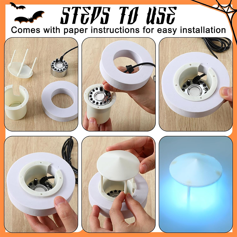 2 Sets Halloween Ultrasonic Foggers 12 LED Lights Sprayers with Adjustable Mist Controller Splash Guard for Fountain Pond Fish Tank