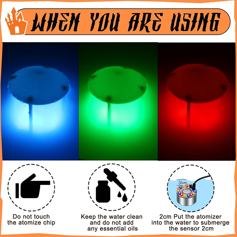2 Sets Halloween Ultrasonic Foggers 12 LED Lights Sprayers with Adjustable Mist Controller Splash Guard for Fountain Pond Fish Tank
