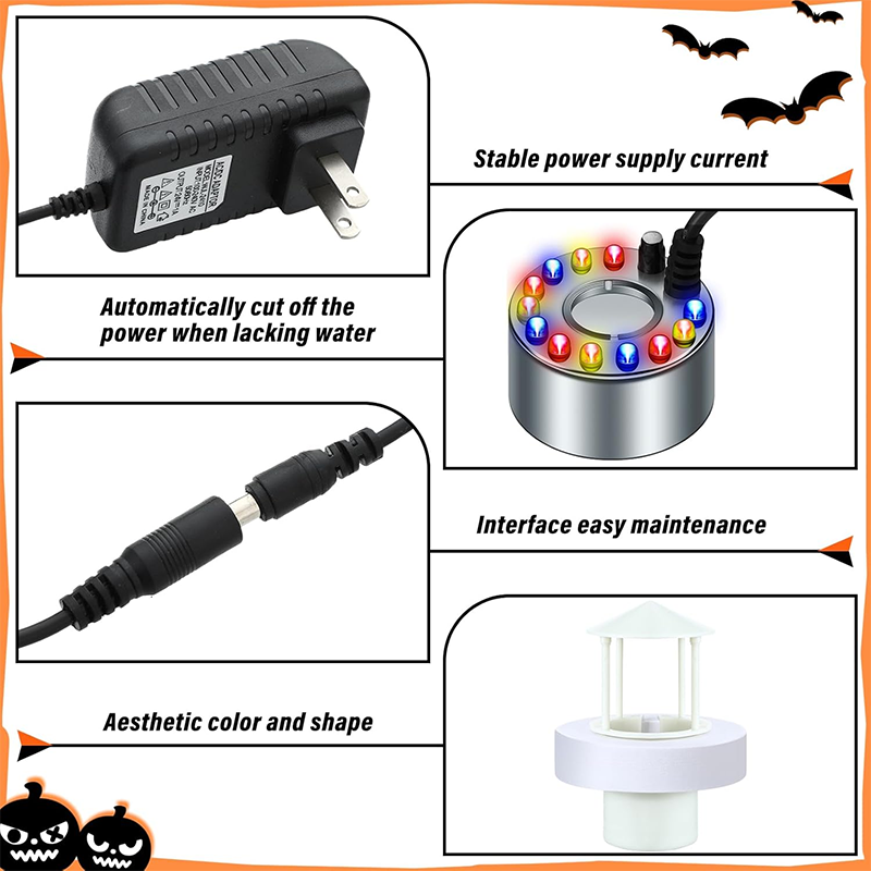 2 Sets Halloween Ultrasonic Foggers 12 LED Lights Sprayers with Adjustable Mist Controller Splash Guard for Fountain Pond Fish Tank