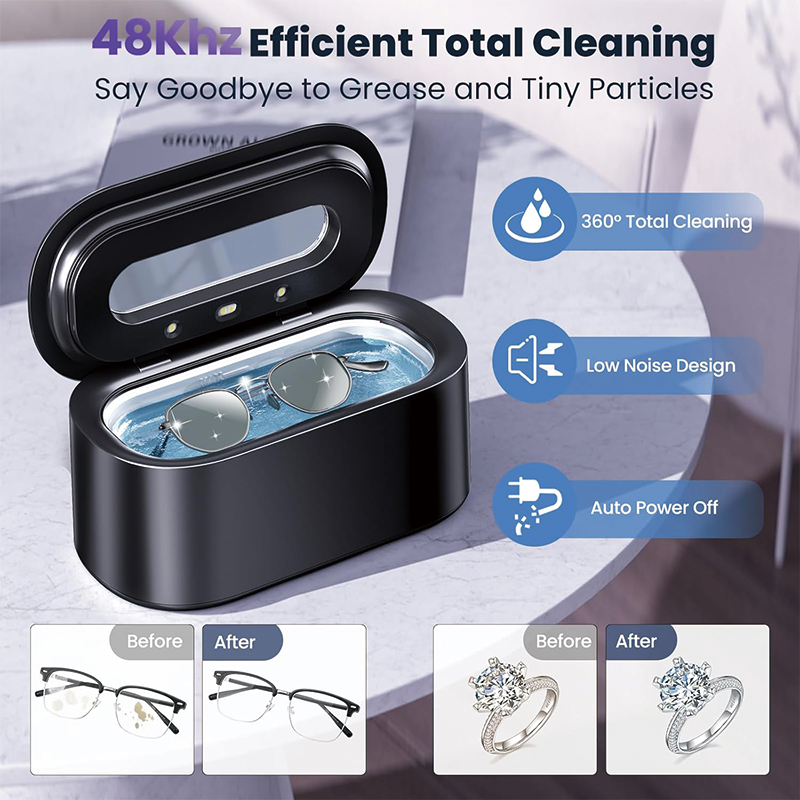 Ultrasonic Cleaner, 48Khz 12oz Professional Ultrasonic Cleaner for Eyeglasses, Rings, Necklaces, Watches, Dentures