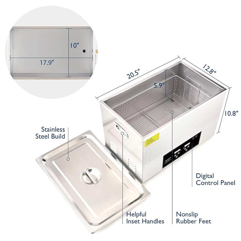 22L Ultrasonic Cleaner, 480W Digital Sonic Cavitation Cleaner with Heater for Jewelry Watch Glasses Circuit Board Dentures Small Parts Dental Instrument