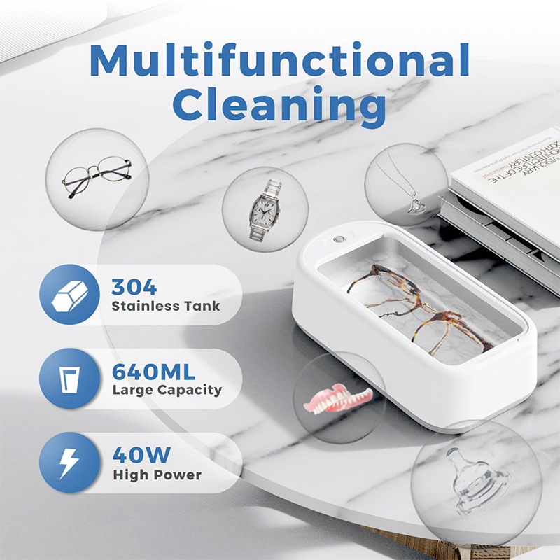 Ultrasonic Cleaner, 40W 22oz 48KHz Portable Professional Ultrasonic Cleaner for Eyeglass, Watches, Ring, Blade Razor