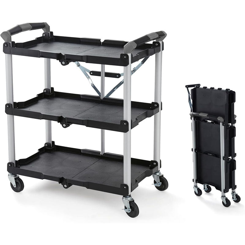 Utility Carts Foldable Utility Service Cart Shelf 150LBS Heavy Duty Plastic Rolling Cart Folding Collapsible Service Cart