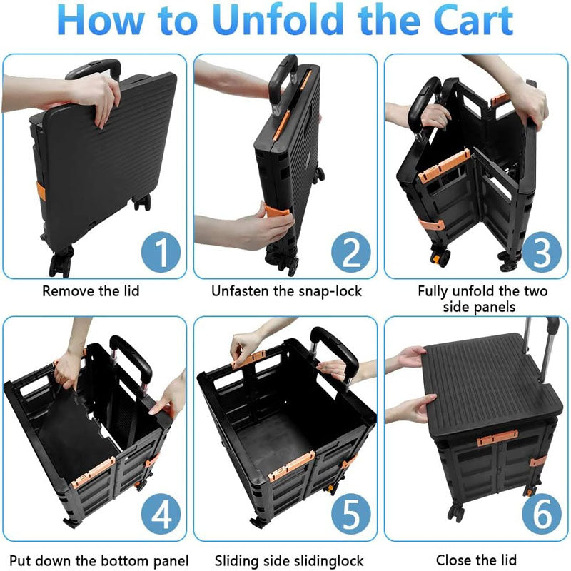Foldable Utility Cart 120 lbs Load Capacity Folding Portable Rolling Crate Collapsible 4 Rotate