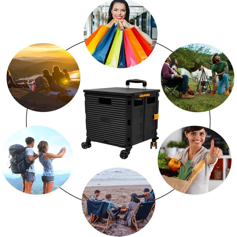 Foldable Utility Cart 120 lbs Load Capacity Folding Portable Rolling Crate Collapsible 4 Rotate